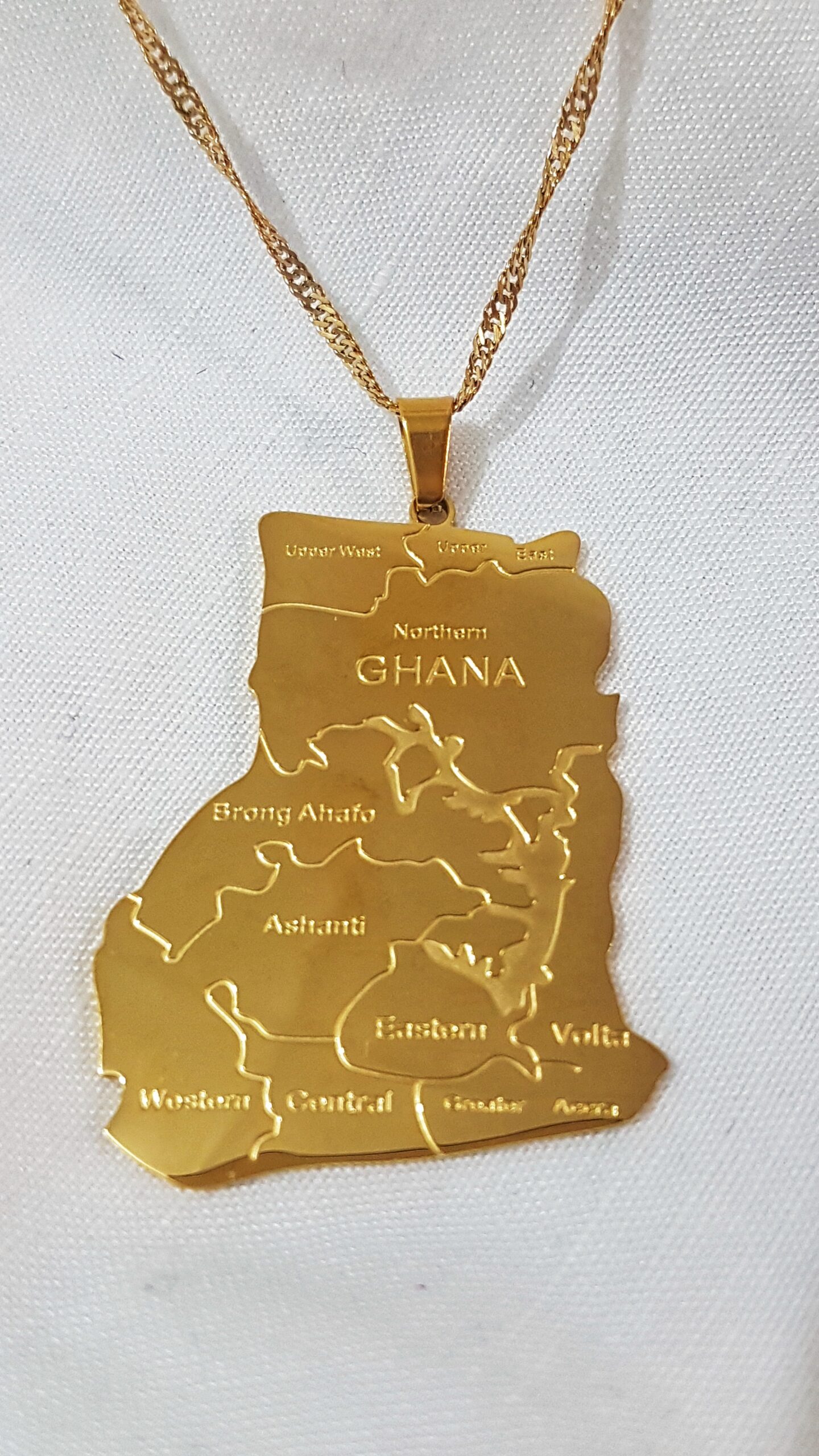 Ghana Country Map Gold Pendant Necklace Kunashe Jewellery