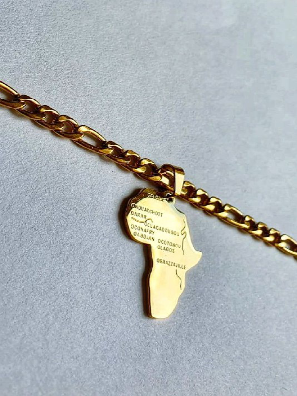 Africa Pendant Gold with Figaro Chain - Kunashe Jewellery
