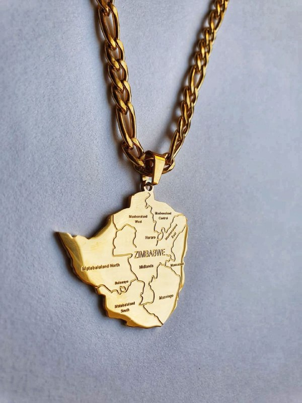 Zimbabwe Pendant Gold with Figaro Chain Kunashe Jewellery